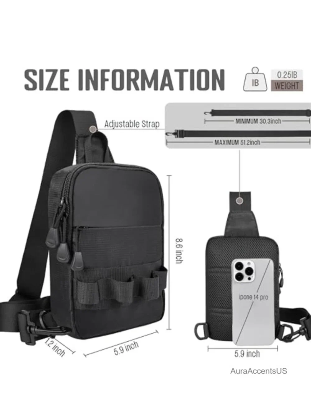 Mini Sling Bag with Premium YKK Zippers, Lightweight Crossbody Chest Purse for